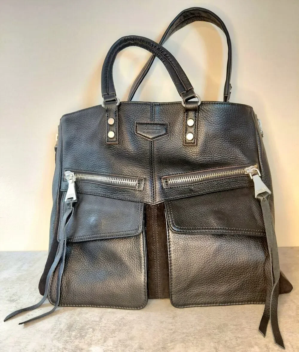 Aimee Kestenberg Road Trip Pebble Leather Convertible Satchel Black Moto Utility